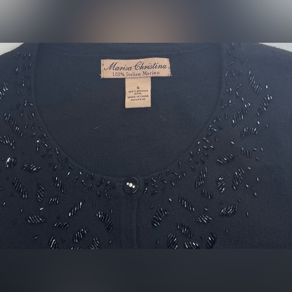 Marisa Christina 100% Merino Wool Beaded Cardigan Womens Size Small - Picture 5 of 10